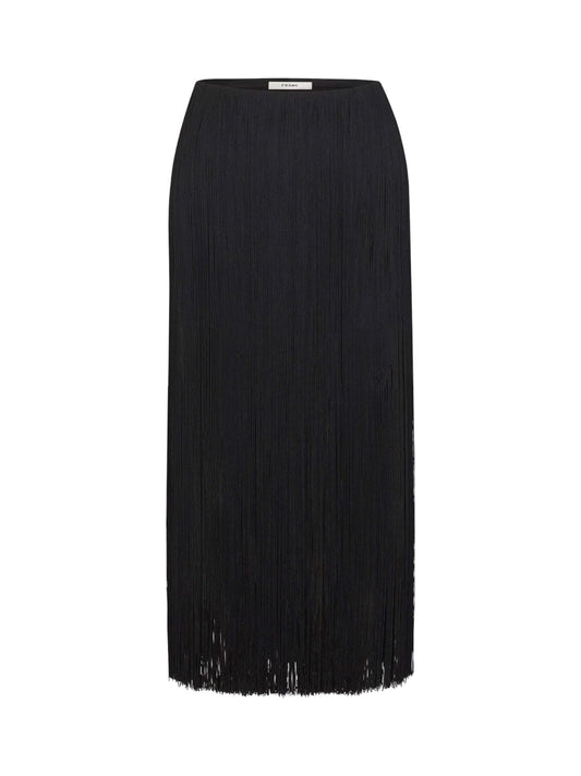 Frame Fringe Midi Skirt in Black