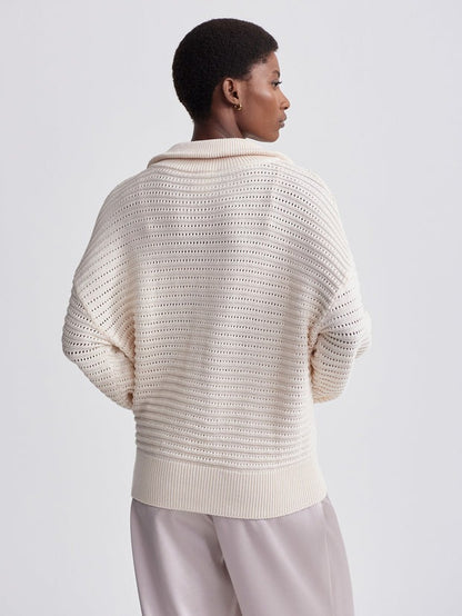 Varley Tara Pointelle Half-Zip Knit in Egret