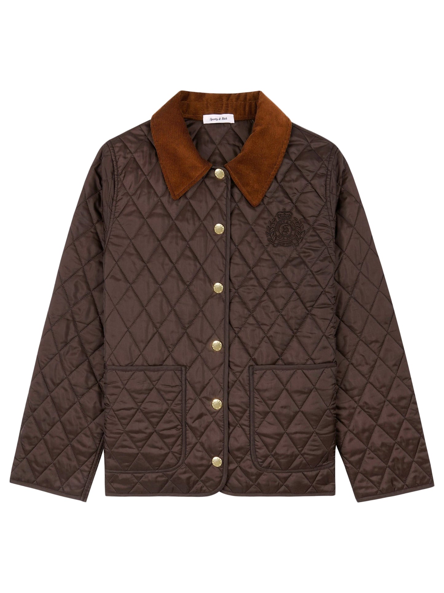 Sporty & Rich NY Crest Nylon Quilted Jacket in Chocolate