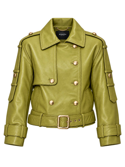 Retrofête Yseld Leather Jacket in Basil