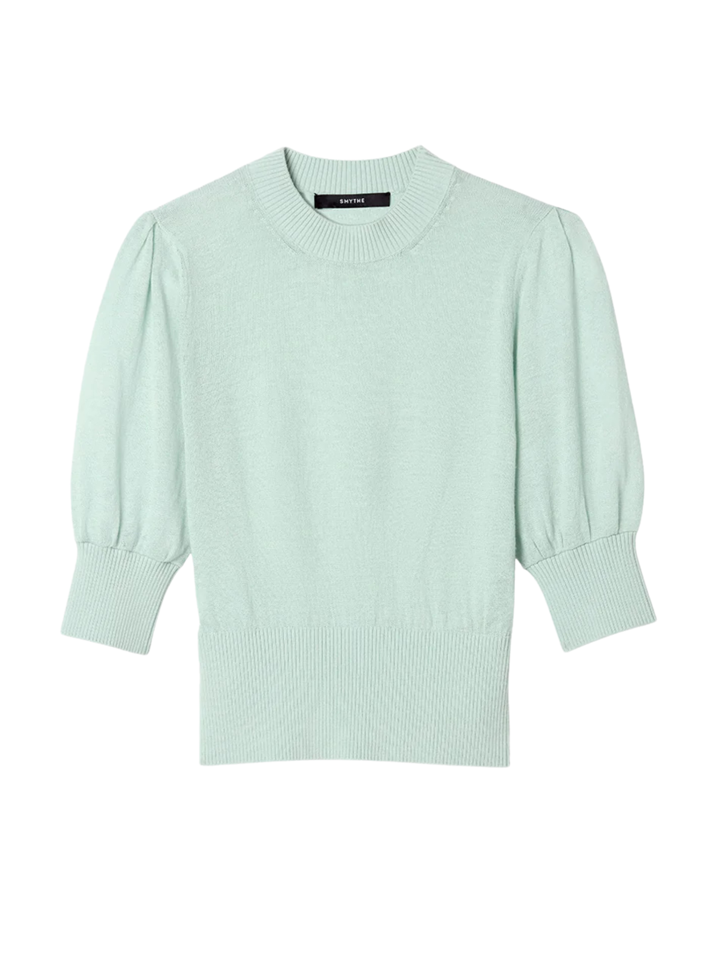 Smythe Cropped Pouf Sleeve Sweater in Aqua