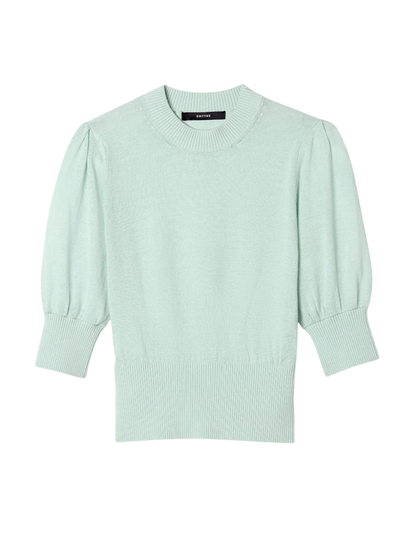 Smythe Cropped Pouf Sleeve Sweater in Aqua