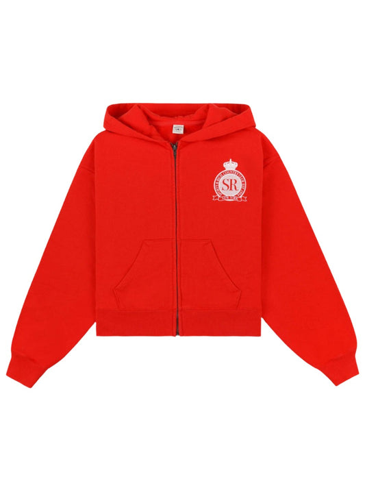 Sporty & Rich Royal Club Zipped Cropped Hoodie in Bright Red