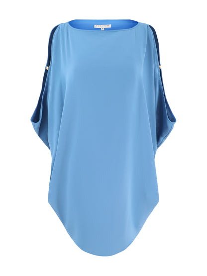 Trina Turk Razu Short Split Sleeve Dress in Shibori Blue