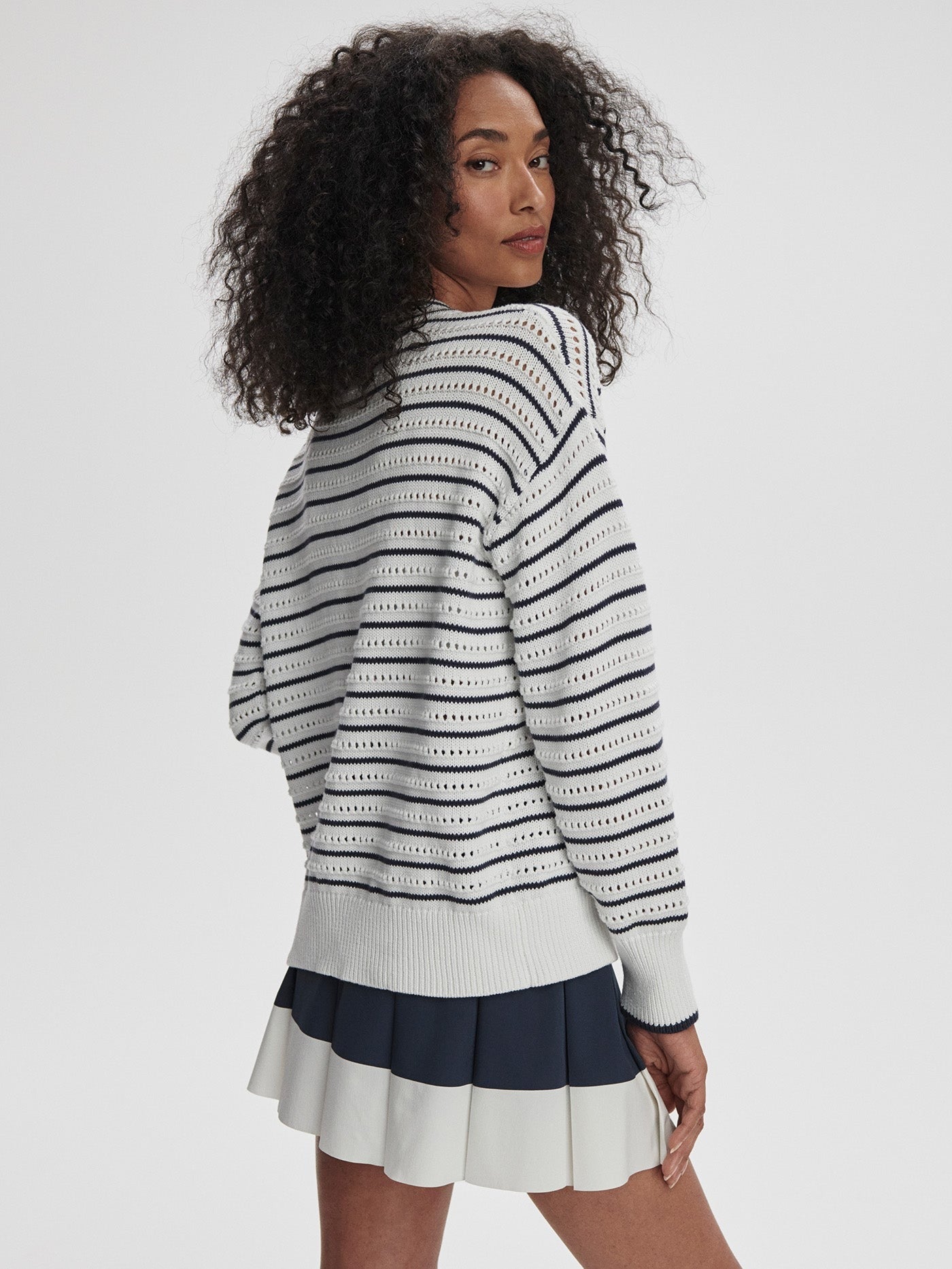 Varley Antonia Relaxed Cardigan in White/Blue Nights