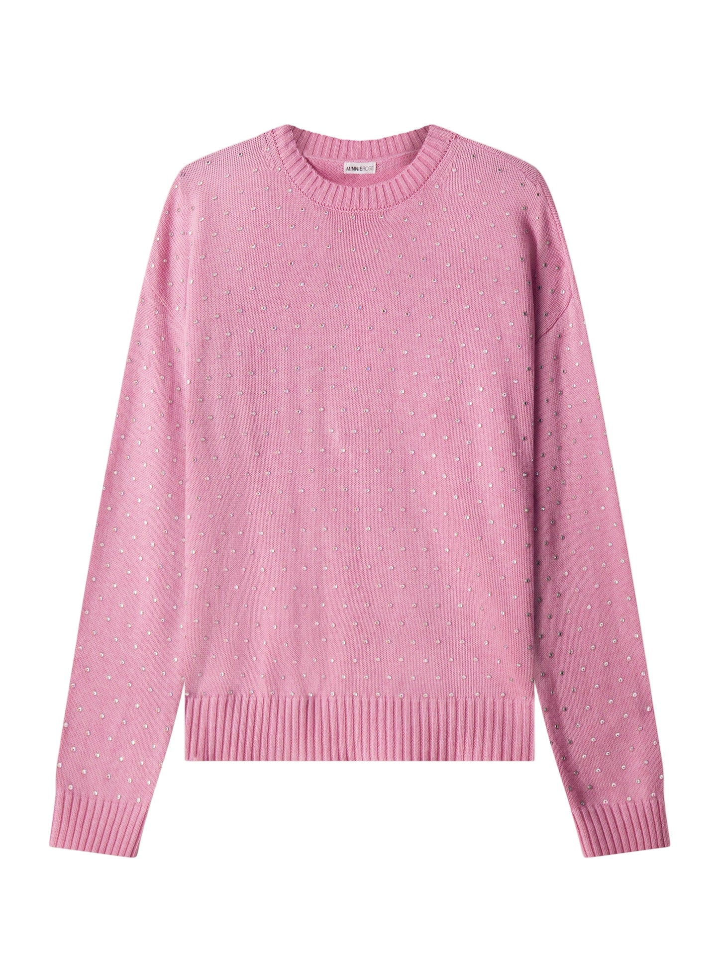 Minnie Rose Cotton Cashmere Boxy Rhinestone Crew (More Colors)