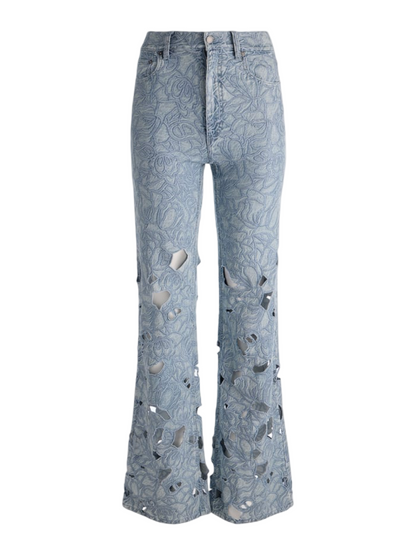 Alice + Olivia Chic Laser-Cut Eyelet Jean in Rockstar Blue