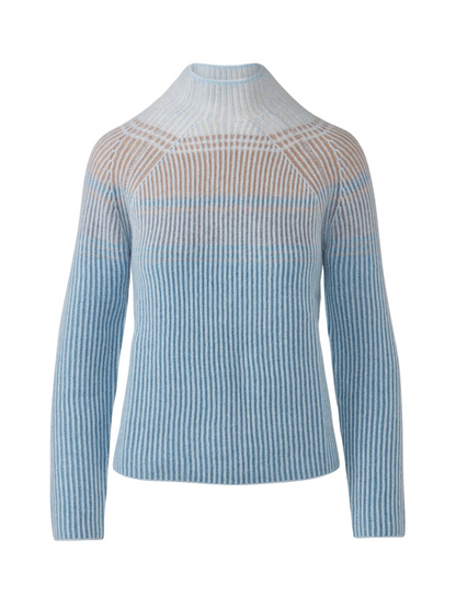 Kinross Cashmere Plaited Rib Colorblock Funnel Sweater in Loch