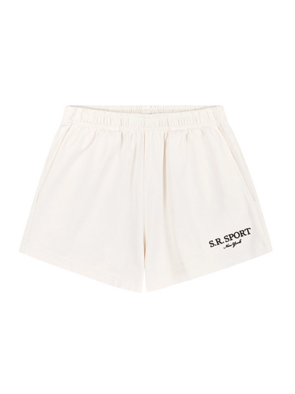Sporty & Rich SR Sport Embroidered Disco Short in Ecru