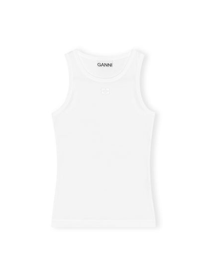 Ganni Soft Cotton Rib Tank Top in Bright White