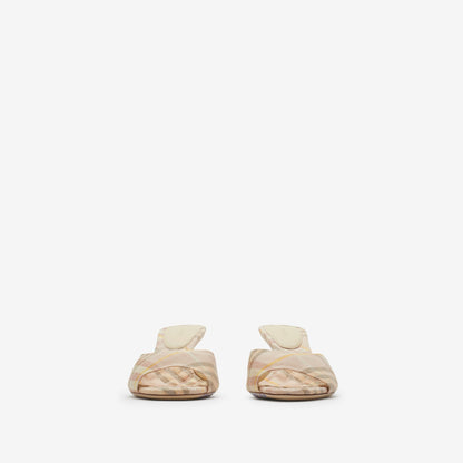 Burberry Check Linen Blend Mews Low Mules in Teacup