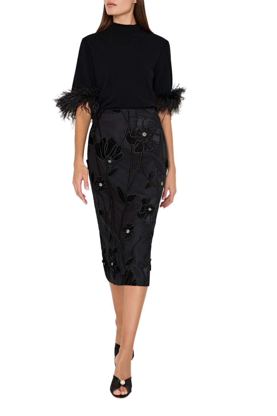 Milly Rory Velvet Fleur Maxi Skirt in Black