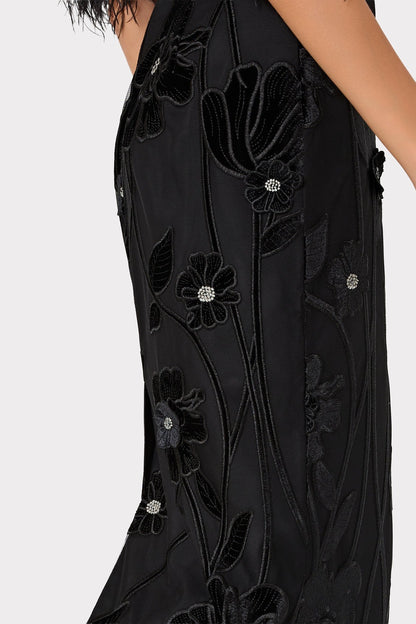 Milly Rory Velvet Fleur Maxi Skirt in Black