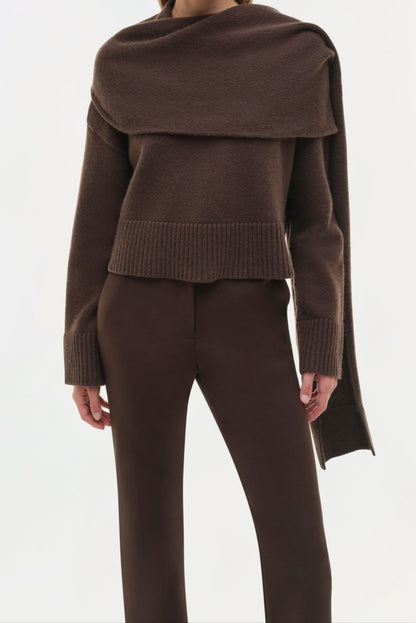 Simkhai Elson Wool Cashmere Scarf Sweater in Chocolate