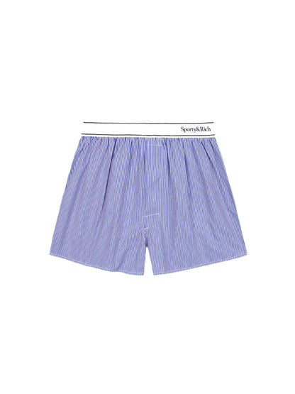 Sporty & Rich Serif Logo Boxers in Blue Striped