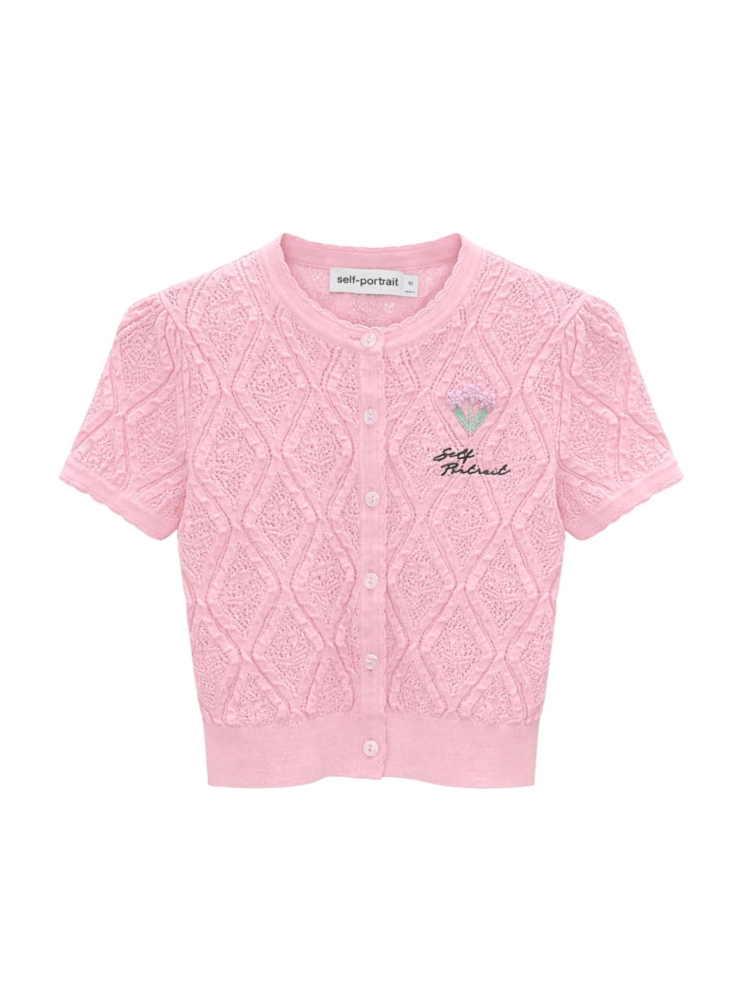 Self-Portrait Pink Pointelle Knit Top