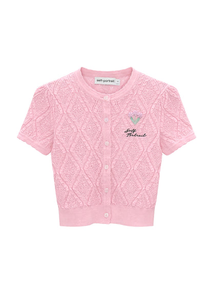 Self-Portrait Pink Pointelle Knit Top