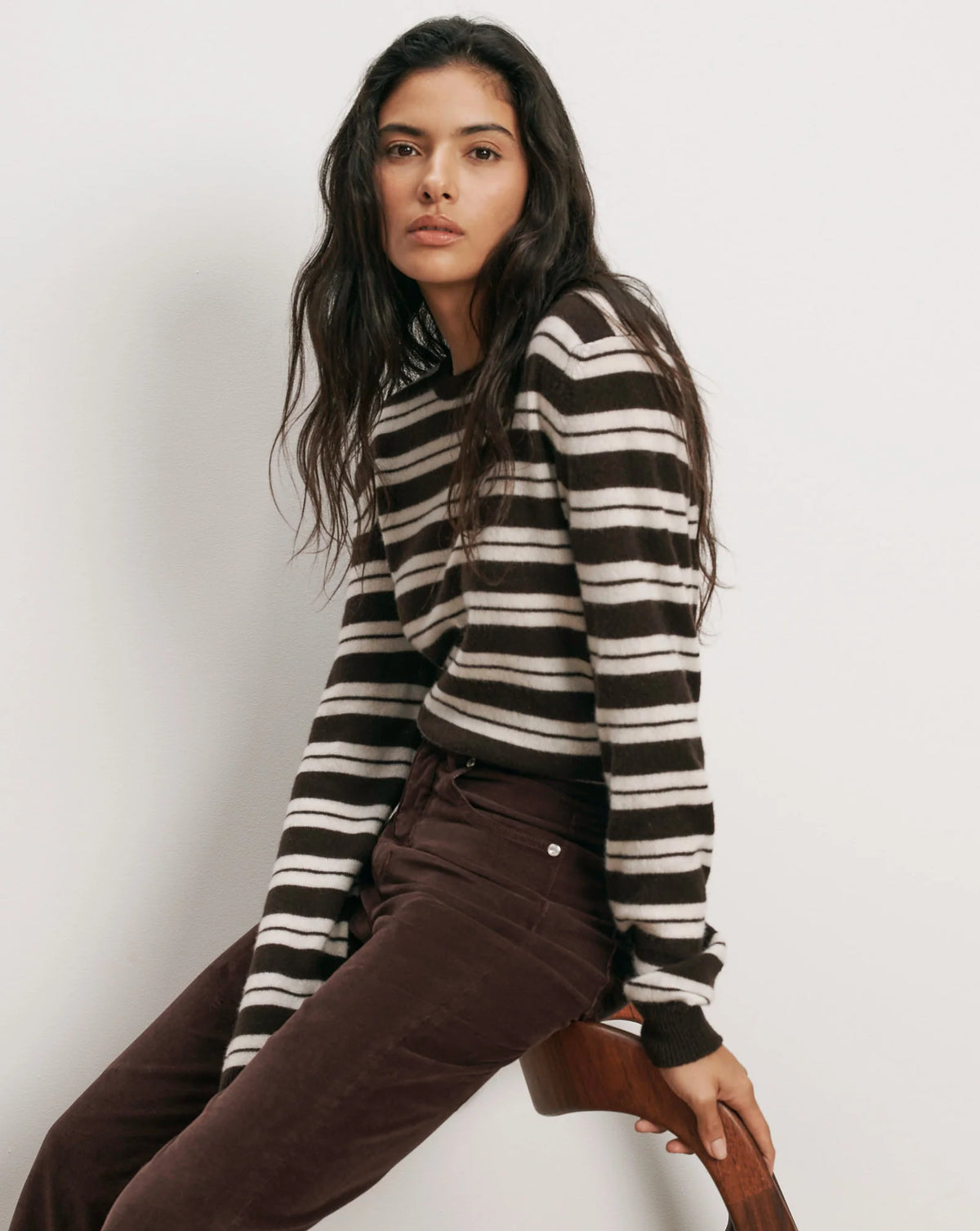 Veronica Beard Frankie Cashmere Pullover in Espresso/Ivory