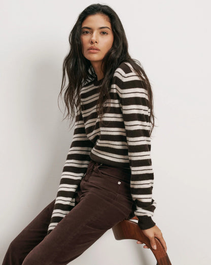 Veronica Beard Frankie Cashmere Pullover in Espresso/Ivory