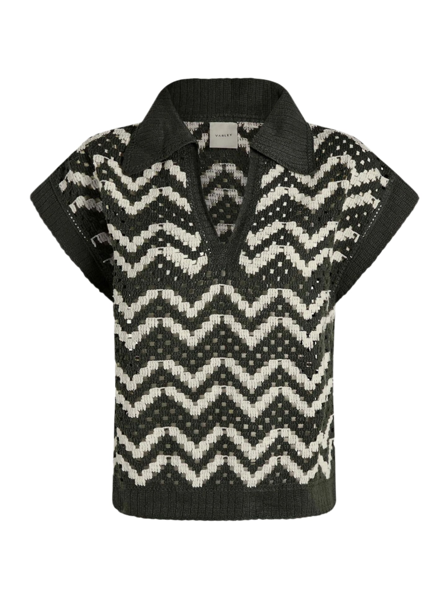 Varley Joelle Crochet Polo Top in Cilantro