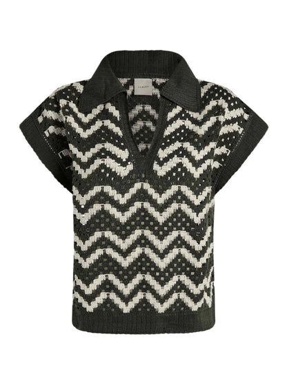 Varley Joelle Crochet Polo Top in Cilantro