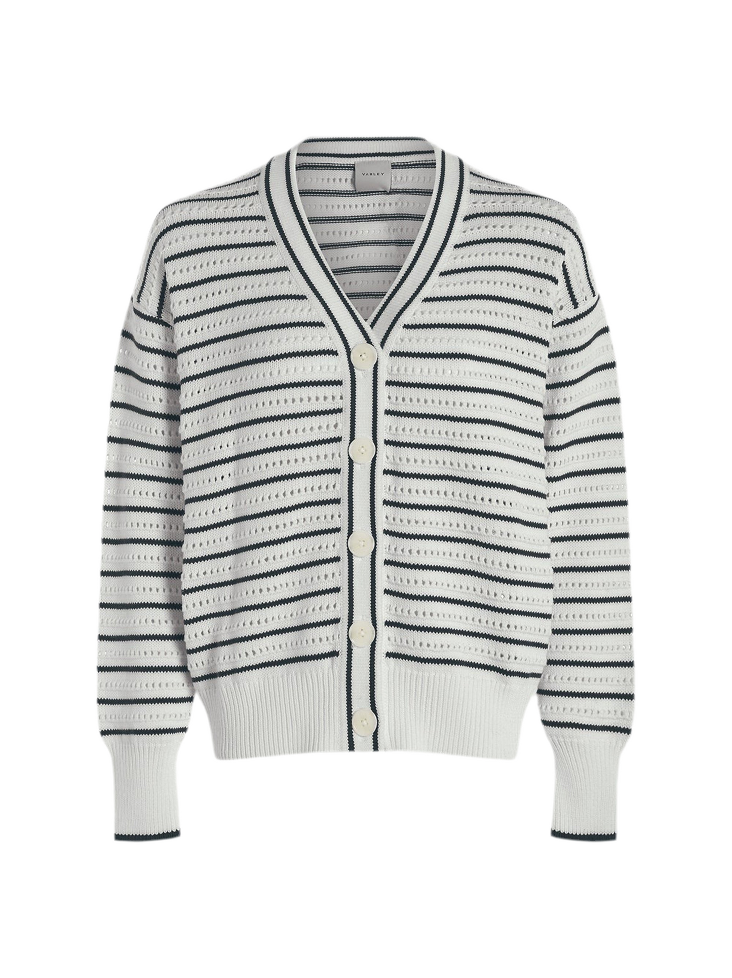 Varley Antonia Relaxed Cardigan in White/Blue Nights