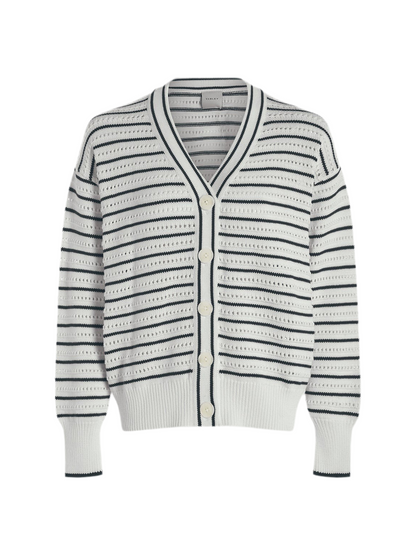 Varley Antonia Relaxed Cardigan in White/Blue Nights