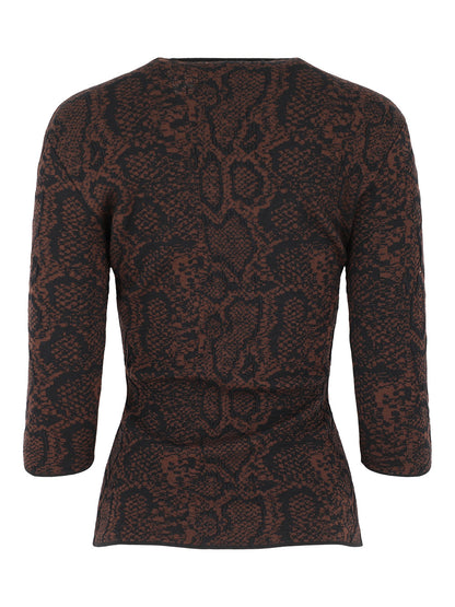 Stella McCartney Textured Snake Jacquard Top in Brown/Black