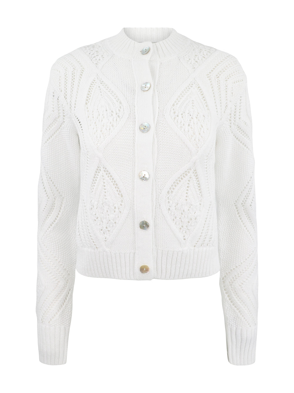 Vince Diamond Cable Cardi in Optic White