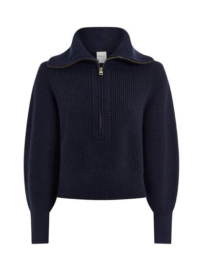Varley Maura Half Zip Rib Knit in Navy
