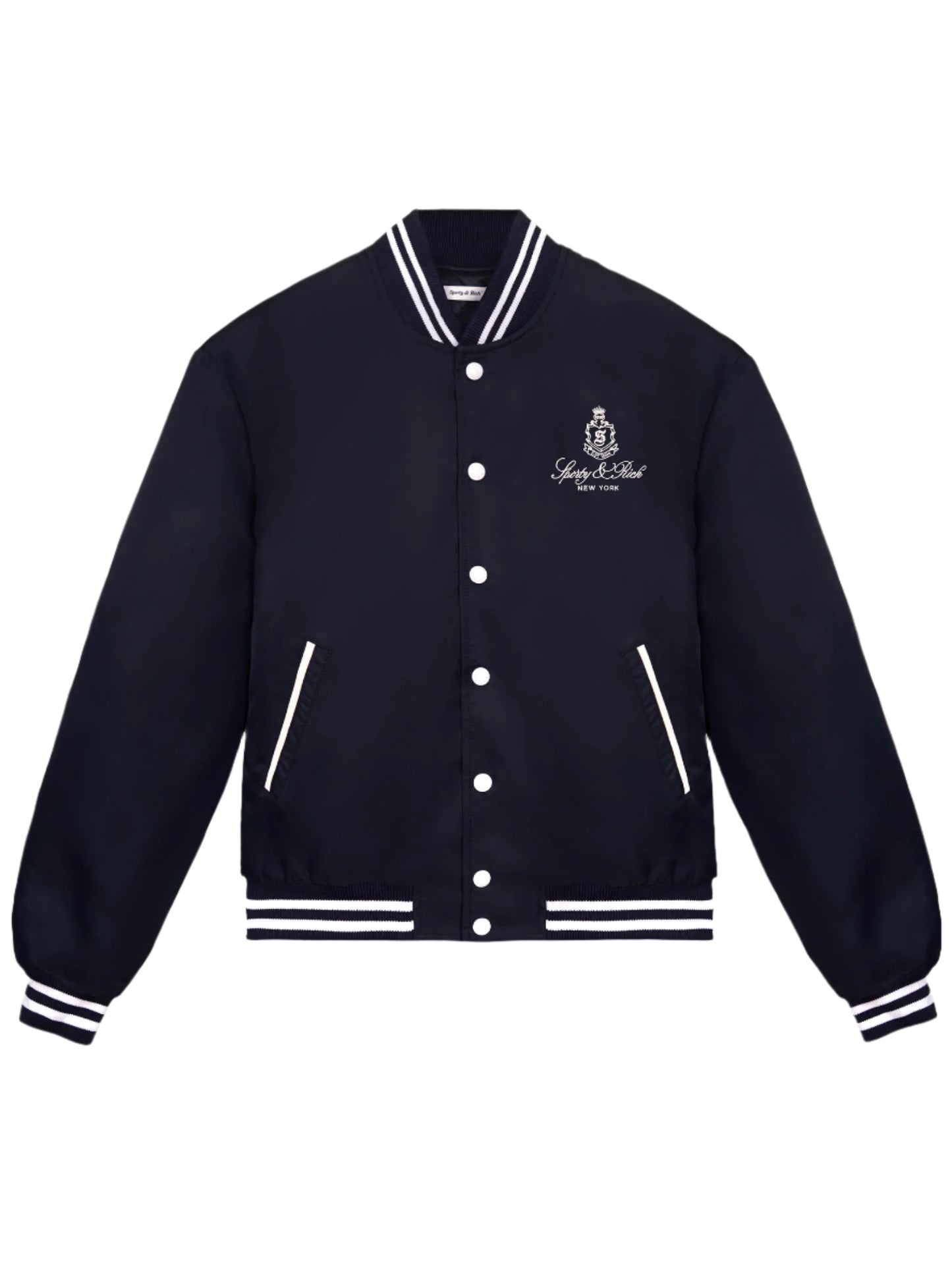 Sporty & Rich Vendome Nylon Varsity Jacket in Dark Navy