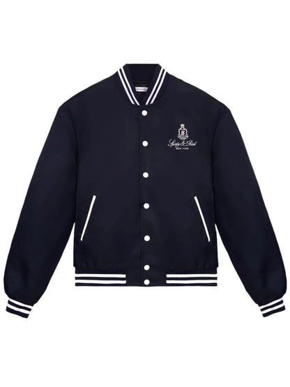 Sporty & Rich Vendome Nylon Varsity Jacket in Dark Navy