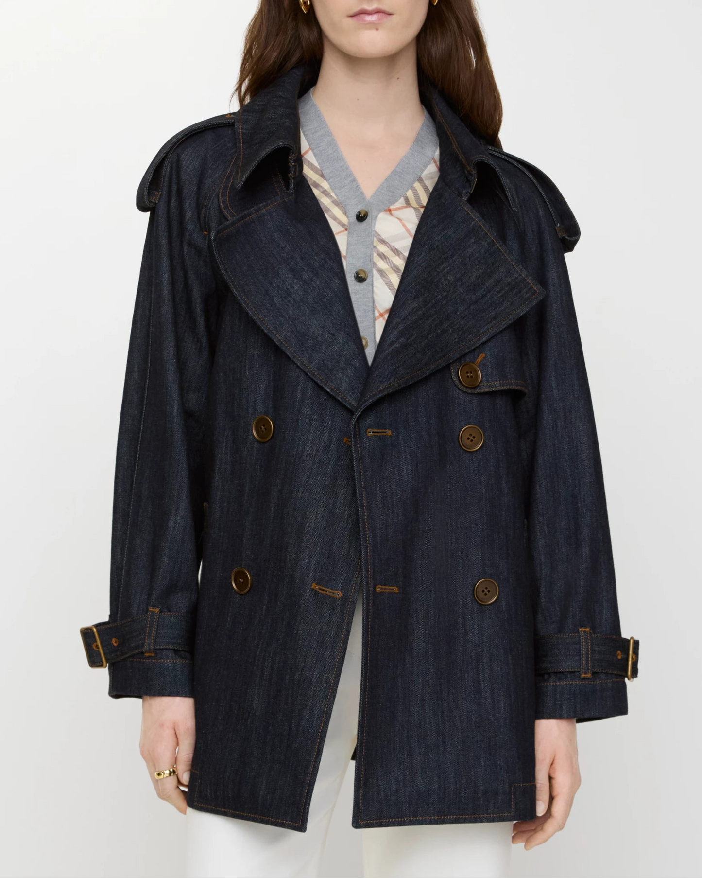 Burberry Short Denim Fitzrovia Trench Coat in Dark Indigo