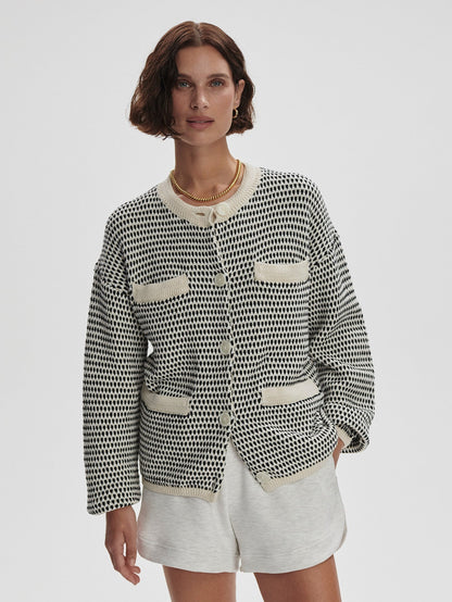 Varley Tidewell Textured Knit Jacket in Birch Multi Stitch