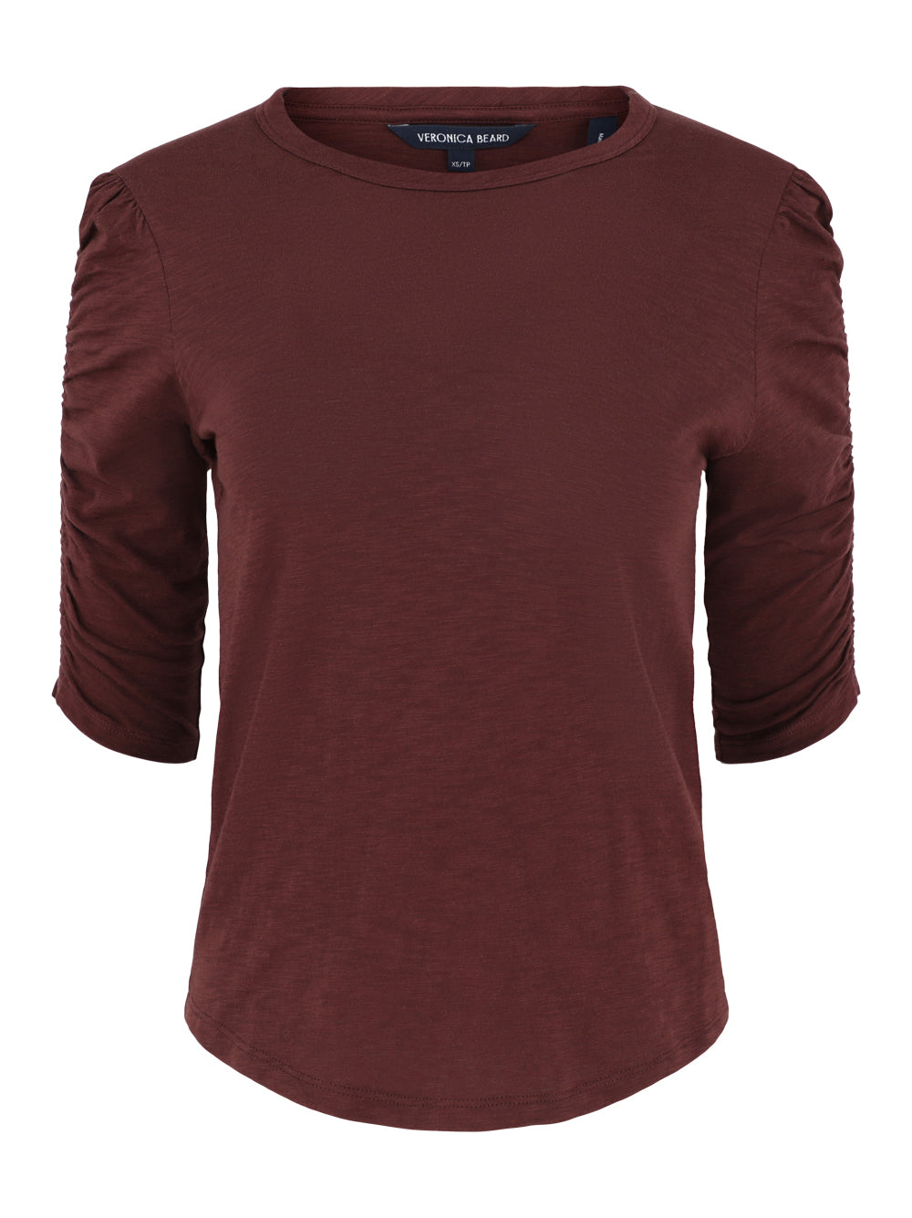 Veronica Beard Waldorf Ruched Sleeve Cotton Slub Top in Raisin
