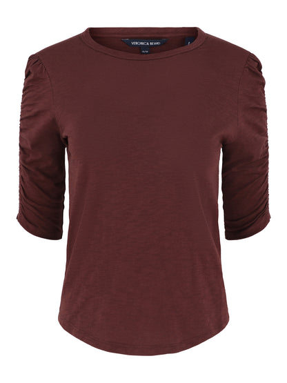 Veronica Beard Waldorf Ruched Sleeve Cotton Slub Top in Raisin