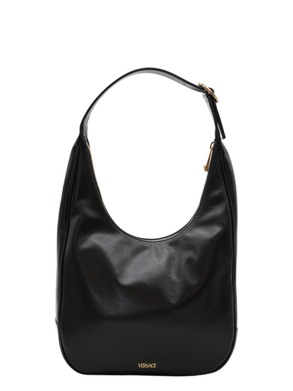 Versace Medium Hobo Calf Leather in Black/Versace Gold