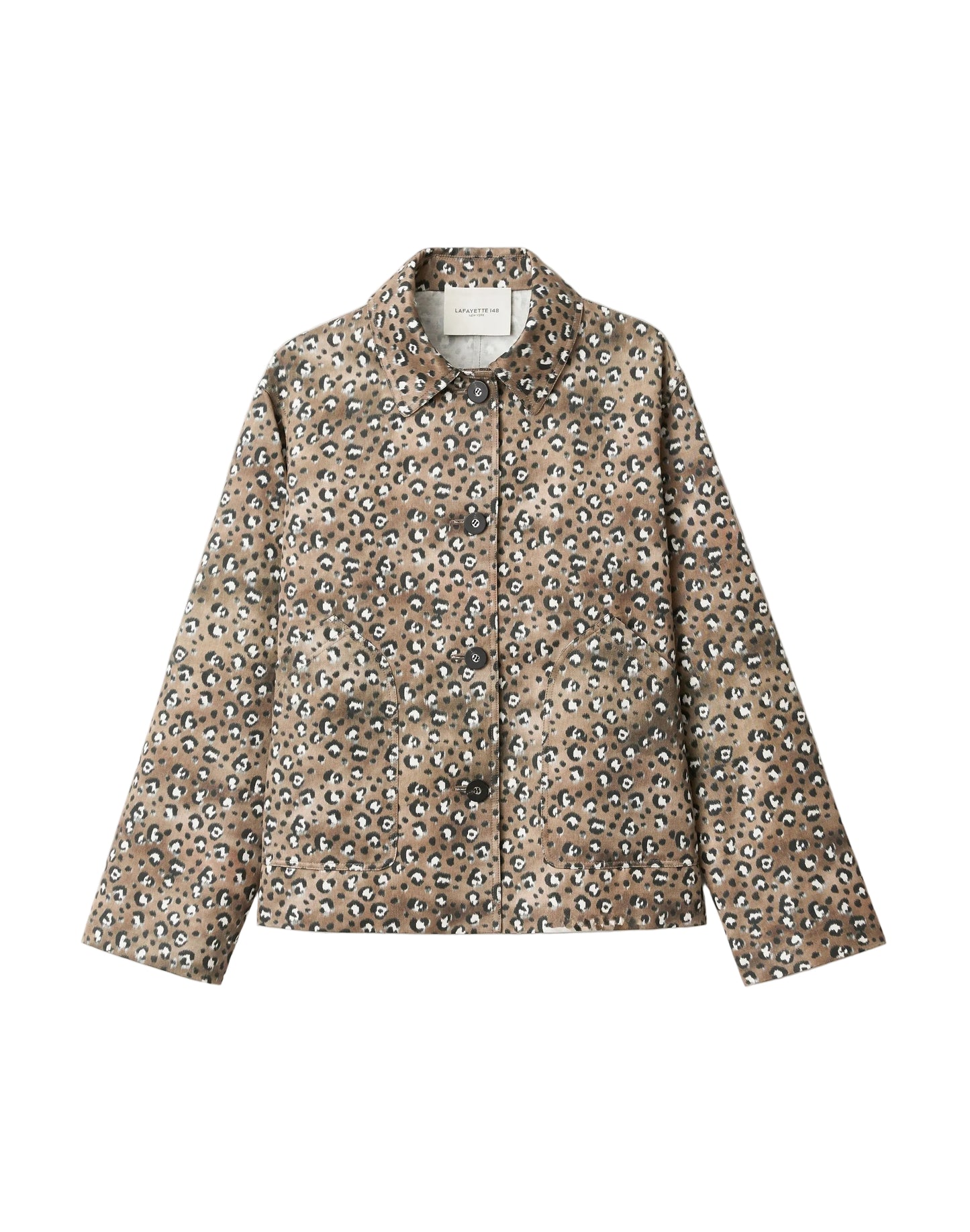 Lafayette 148 Leopard Print Cotton-Viscose Twill A-Line Topper in Brownstone Multi