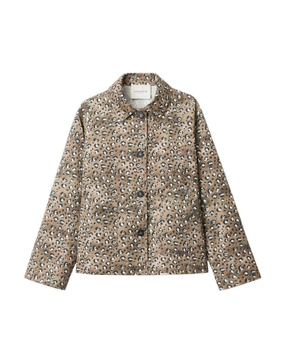 Lafayette 148 Leopard Print Cotton-Viscose Twill A-Line Topper in Brownstone Multi