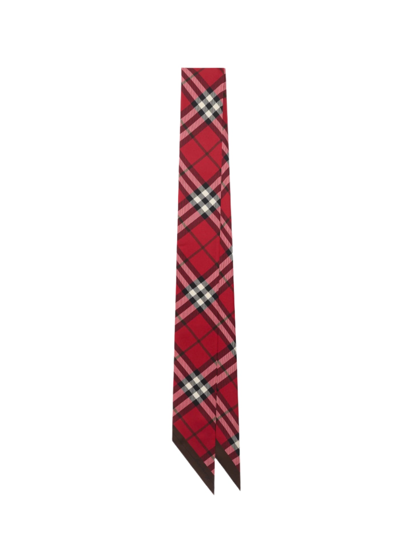 Burberry Skinny Contrast Check Silk Scarf in Pillar/Oxblood
