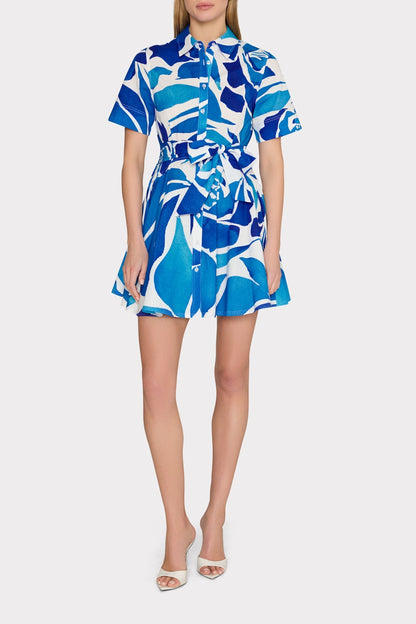 Milly Dream Rose Poplin Button Down Dress in Teal Blue Multi