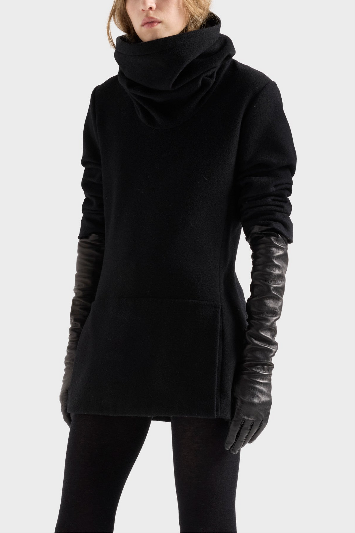 7 For All Mankind Ruched High Neck Dress in Wood Blend Black - Runway Collection