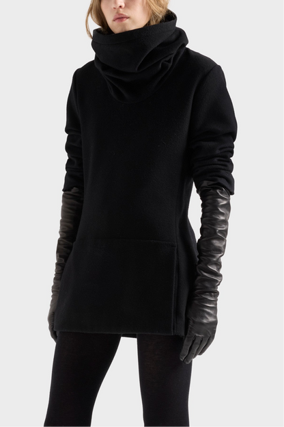 7 For All Mankind Ruched High Neck Dress in Wood Blend Black - Runway Collection