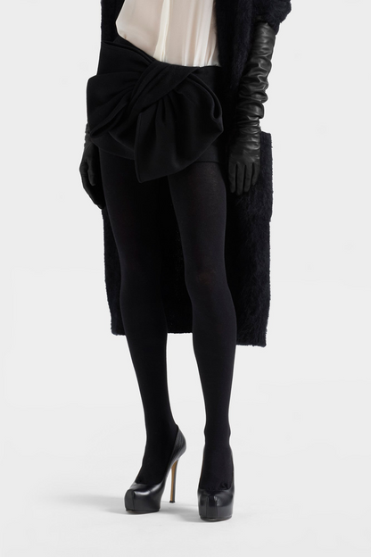 7 For All Mankind Runway Bow Mini Skirt in Wool Blend Black - Runway Collection