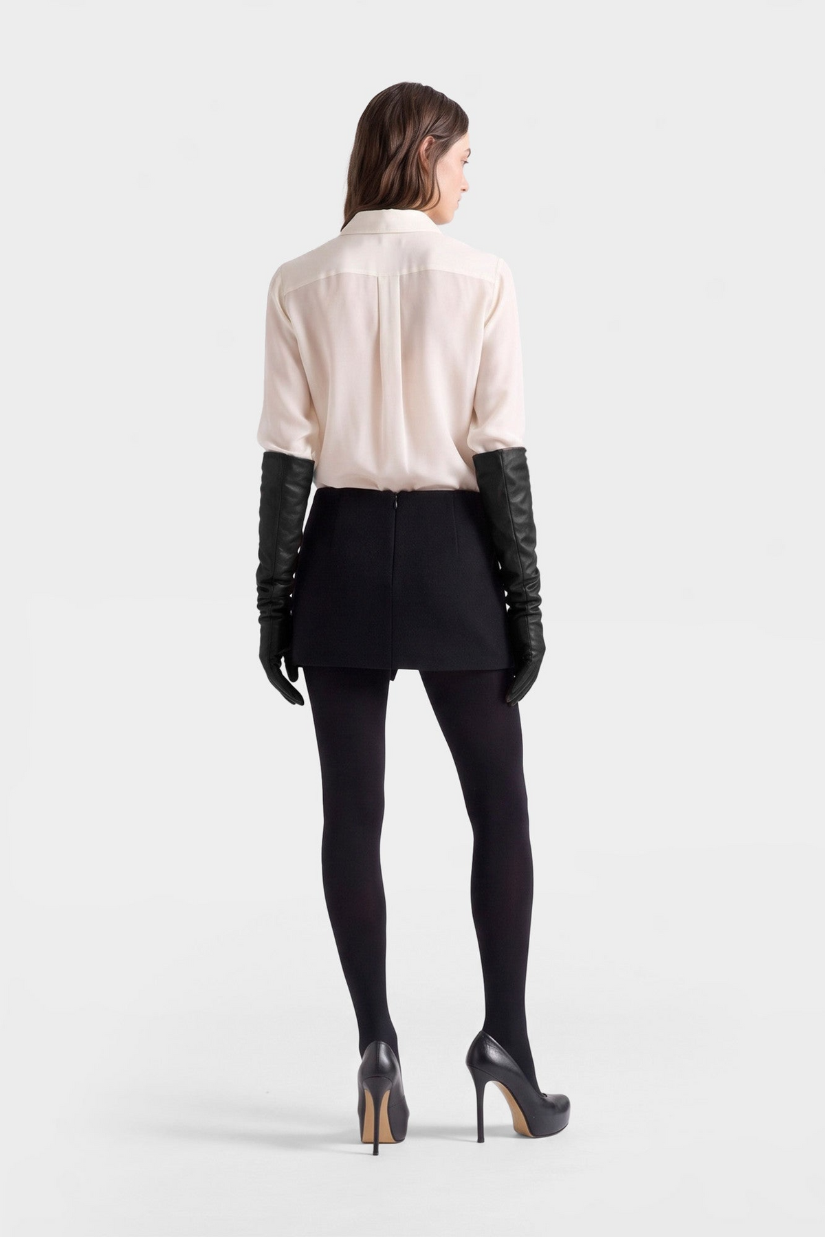 7 For All Mankind Runway Bow Mini Skirt in Wool Blend Black - Runway Collection