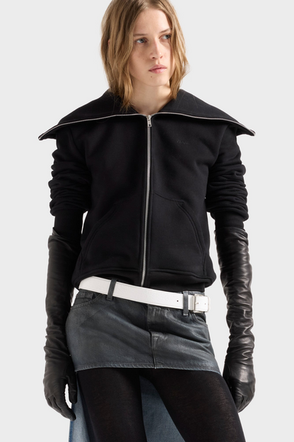 7 For All Mankind High Neck Zip Hoodie in Cotton Black
