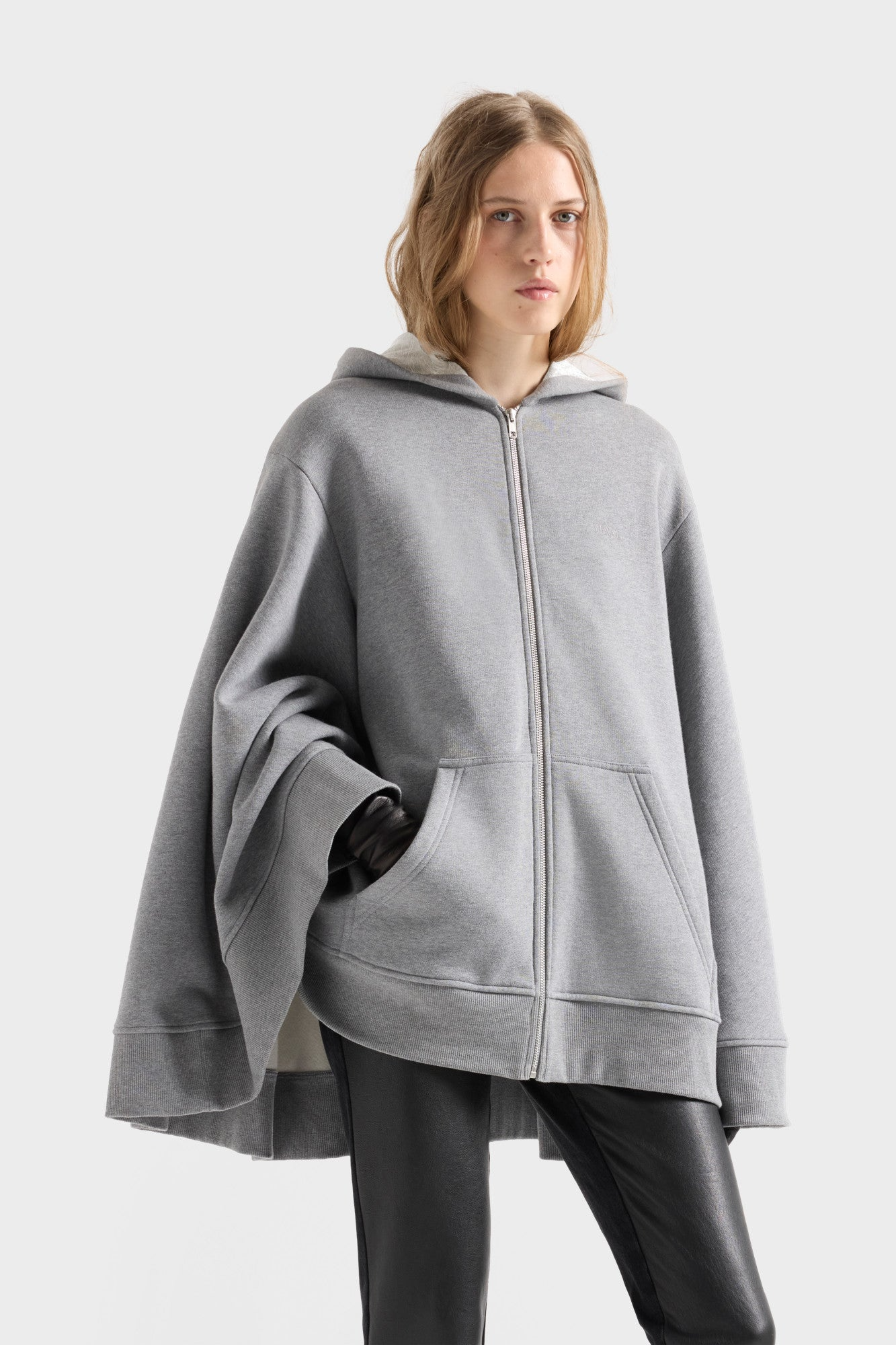 7 For All Mankind Runway Oversize Zip Hoodie in Cotton Ash