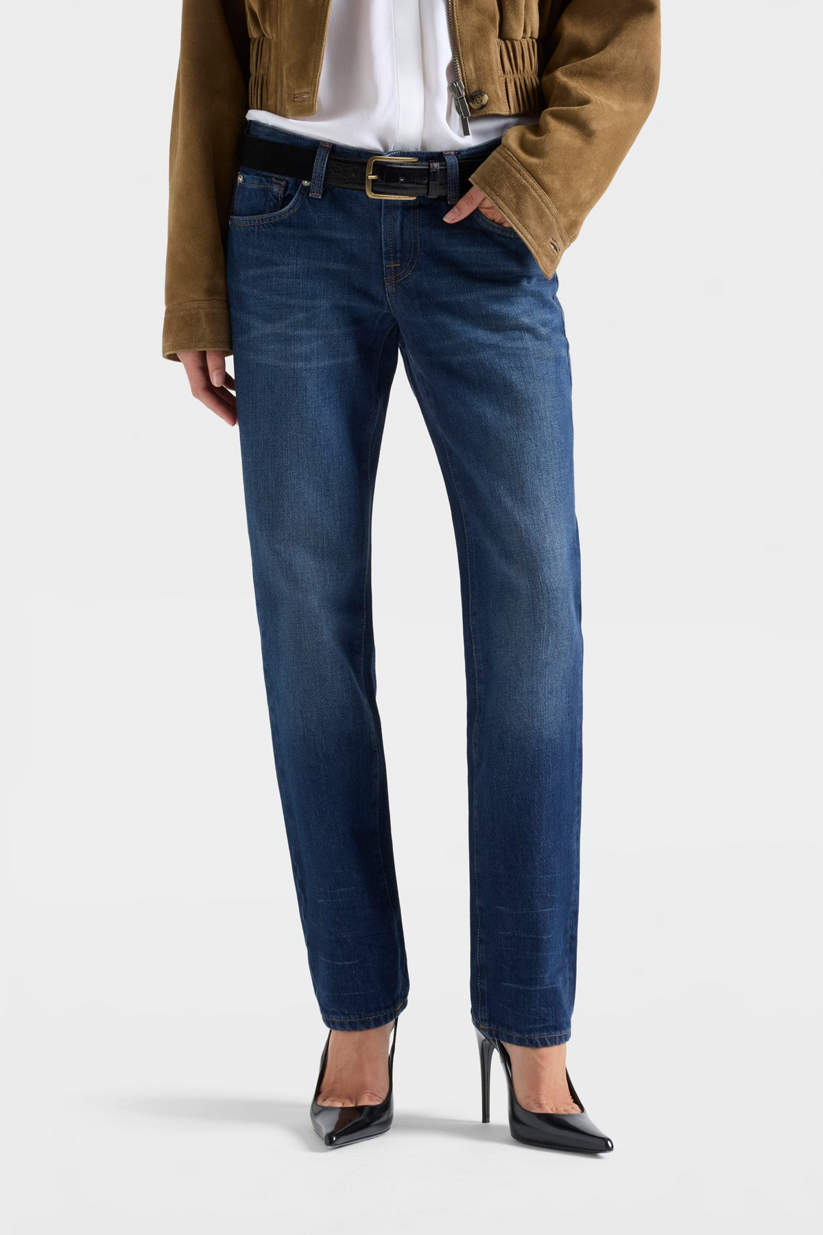 7 For All Mankind Low Cigarette Jeans in Denim Steel Mid