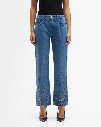 7 For All Mankind Embellished Calie Straight Ankle in Dance With Crys