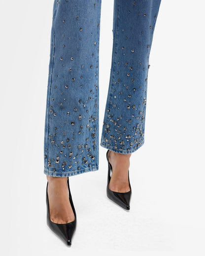 7 For All Mankind Embellished Calie Straight Ankle in Dance With Crys